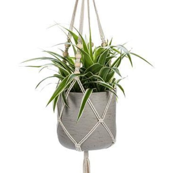 Macrame Planter Hanger with Beads & Tail - Picture 4 of 7